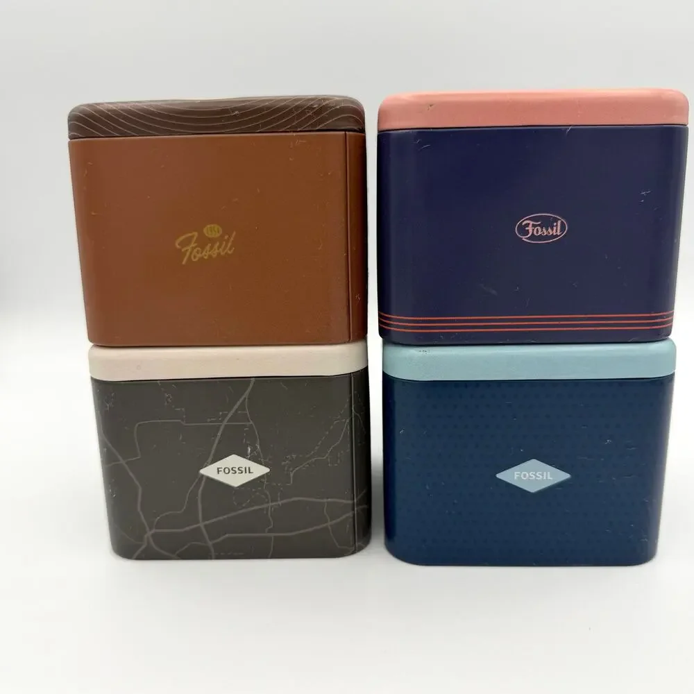 Fossil Collectible Watch Tins Lot of 4 Empty Retro Metal Boxes No Watches